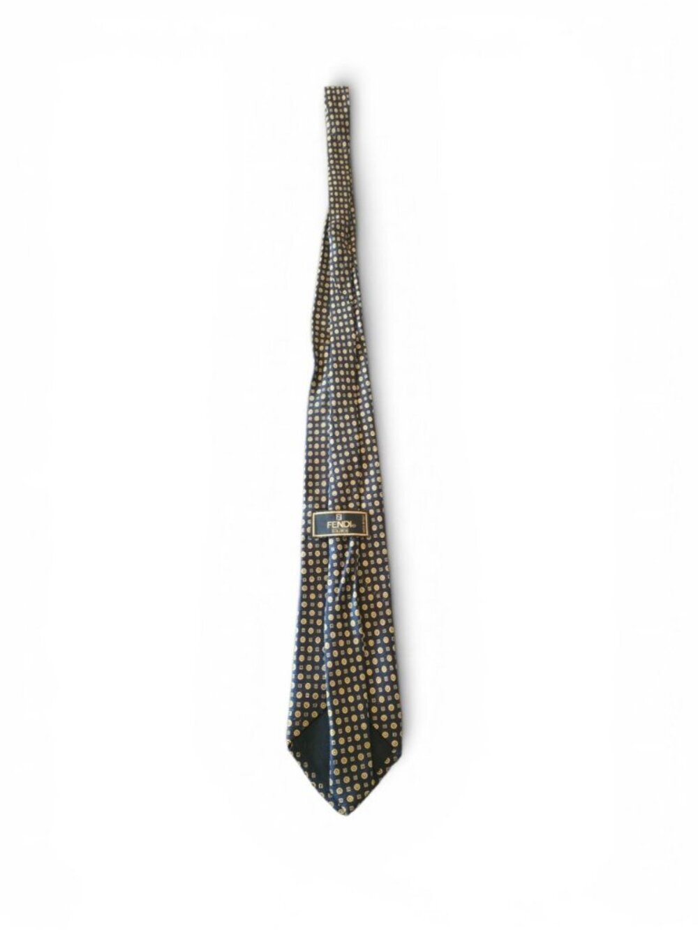 Fendi Cravatte Silk Tie Black Yellow Geometric Medallion Italy Designer Necktie - Picture 12 of 16